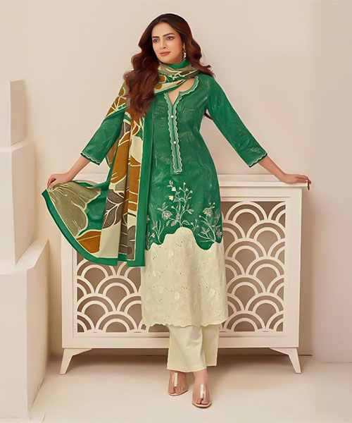 Green  Cambric Cotton Party Wear Salwar Kameez in bulgaria