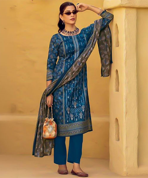 Blue Lawn Casual Wear Salwar Kameez in ipswich