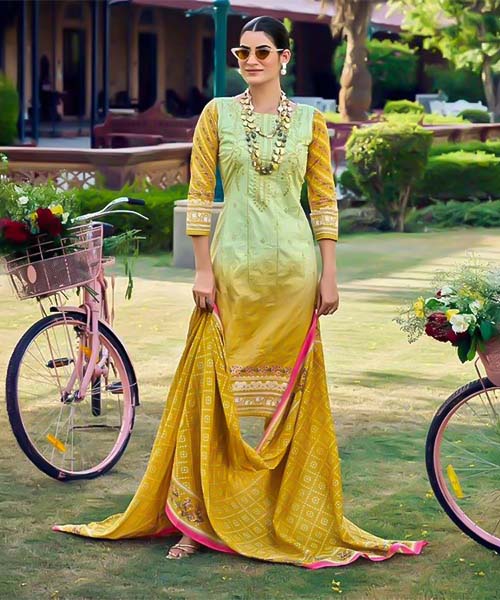 Yellow Pure Lawn Casual Wear Salwar Kameez
