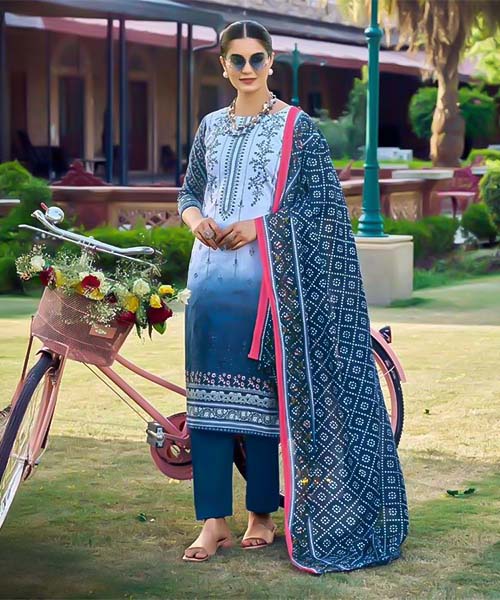 Blue  Pure Lawn Casual Wear Salwar Kameez