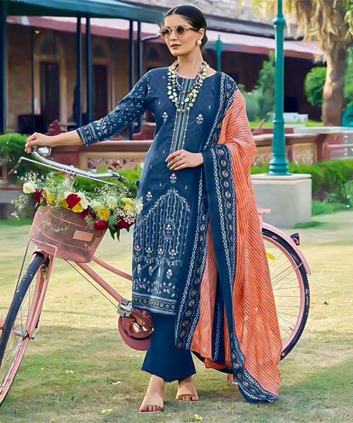 Blue  Pure Lawn Casual Wear Salwar Kameez