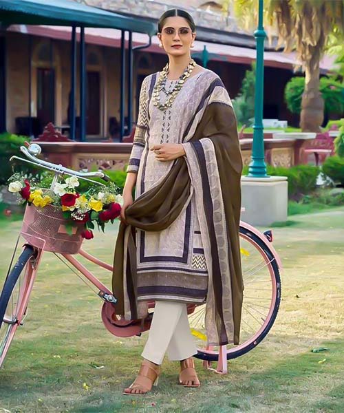 Grey Pure Lawn Casual Wear Salwar Kameez