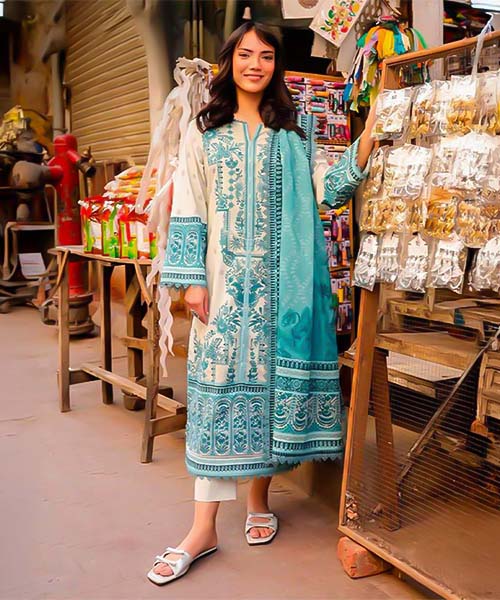 Sky Blue Lawn Cotton Casual Wear Salwar Kameez in chester