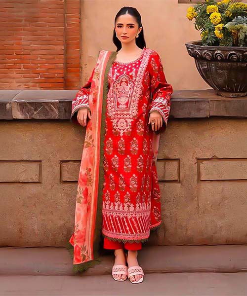 Orange  Lawn Cotton Casual Wear Salwar Kameez in chester