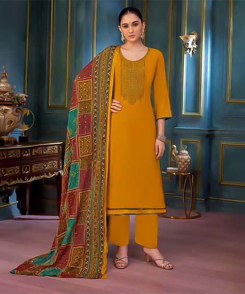 Yellow Rayon Casual Wear Salwar Kameez in fiji