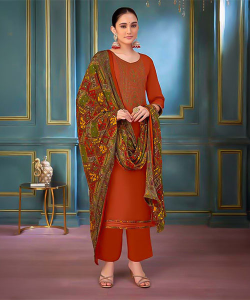 Orange Rayon Casual Wear Salwar Kameez in fiji