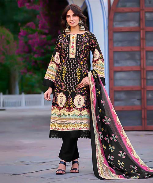 Black  Cotton Printed Salwar Kameez in bolton
