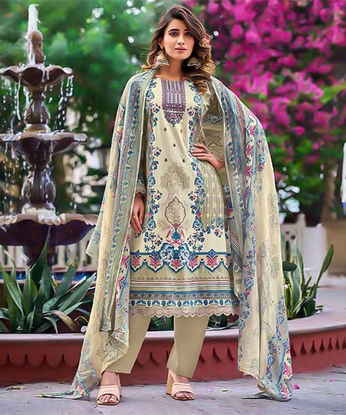 White  Cotton Printed Salwar Kameez in bolton