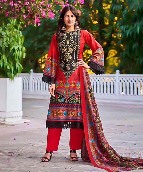 Red  Cotton Printed Salwar Kameez in bolton