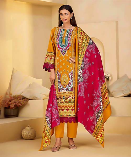 Yellow Mix Cotton Printed Salwar Kameez in czech republic