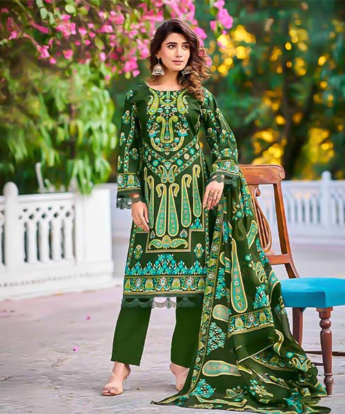 Green  Cotton Printed Salwar Kameez in bolton