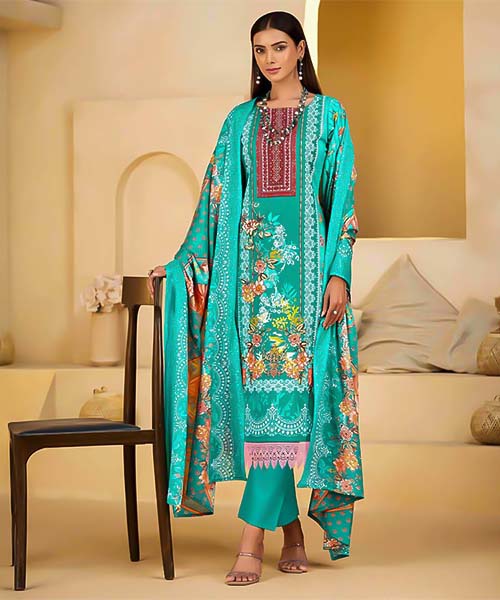 Cyan Mix Cotton Printed Salwar Kameez in czech republic