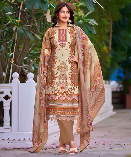 Brown Cotton Printed Salwar Kameez in bolton