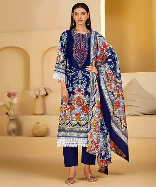 Blue Mix Cotton Printed Salwar Kameez in czech republic