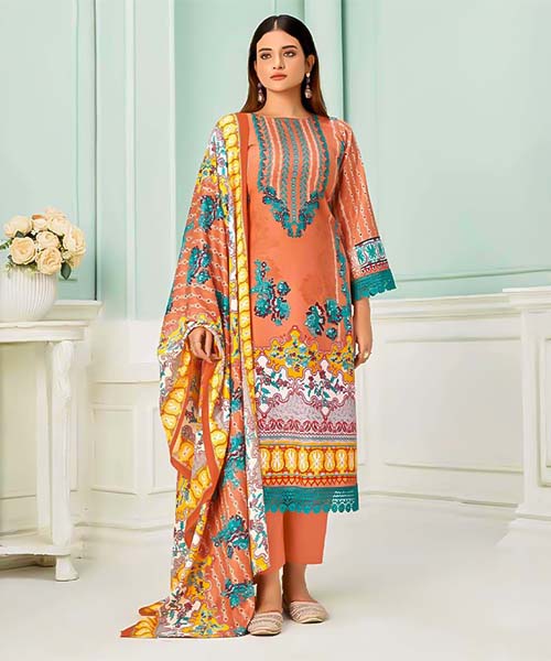 Orange  Cotton Casual Wear Salwar Kameez