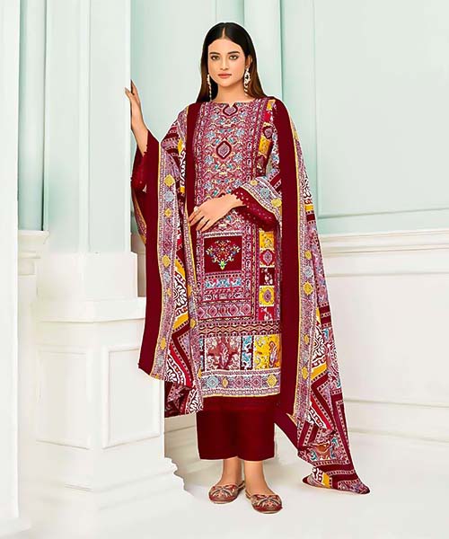 Red Cotton Casual Wear Salwar Kameez