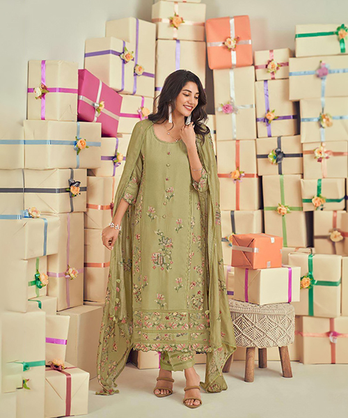 Sea green Silk Designer Suit