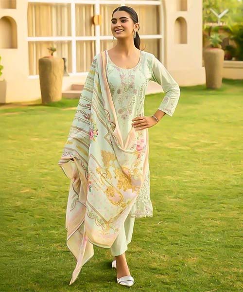 Green  Cotton Casual Wear Salwar Kameez in oxford
