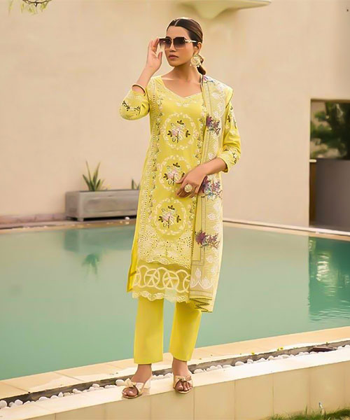 Yellow Cotton Casual Wear Salwar Kameez in oxford