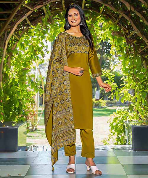 Yellow Silk Casual Wear Salwar Kameez