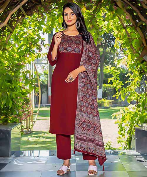 Red Silk Casual Wear Salwar Kameez