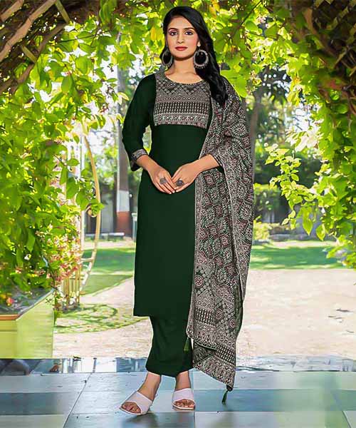 Green Silk Casual Wear Salwar Kameez