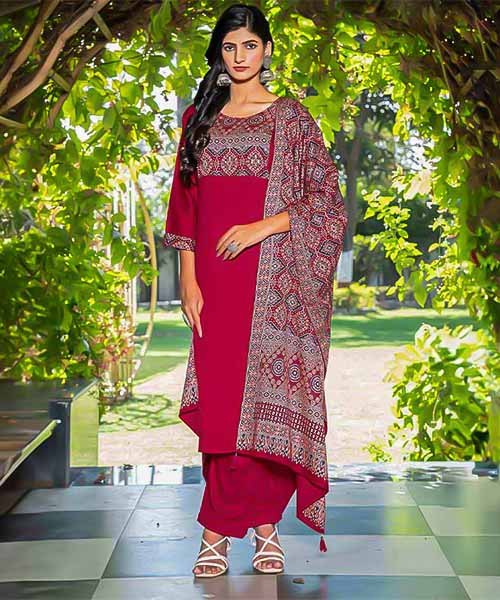 Red Silk Casual Wear Salwar Kameez