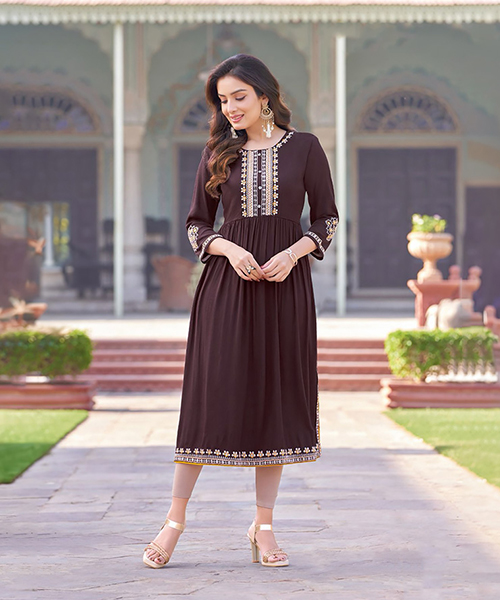 Brown Rayon Casual Kurtis