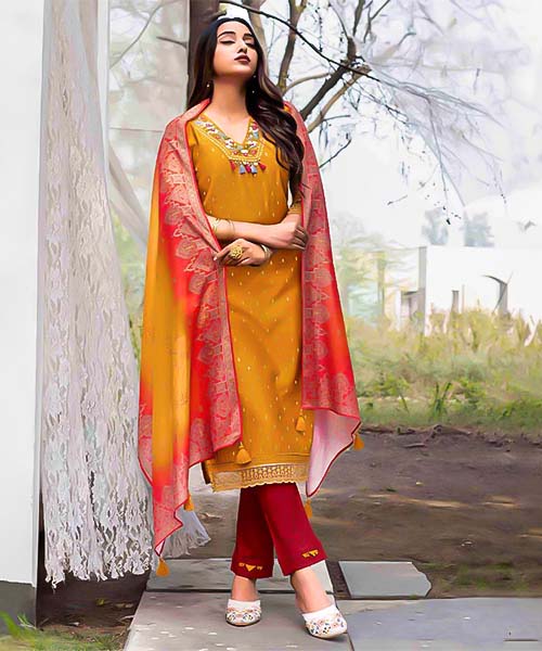 Yellow Vetican Casual Wear Salwar Kameez