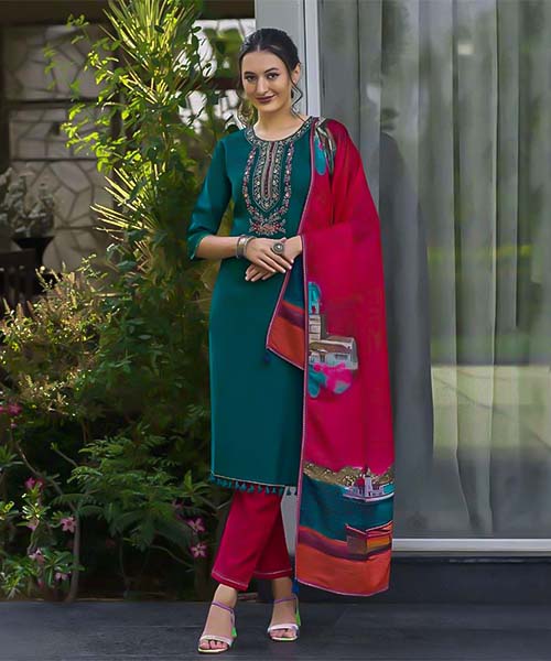 Green  Viscose Casual Wear Salwar Kameez in hereford