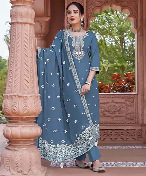 Blue  Rayon Casual Wear Salwar Kameez in india