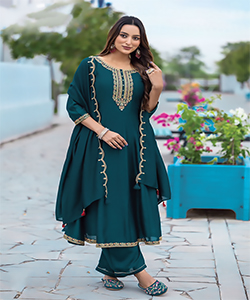 Blue Vichitra Anarkali Suit