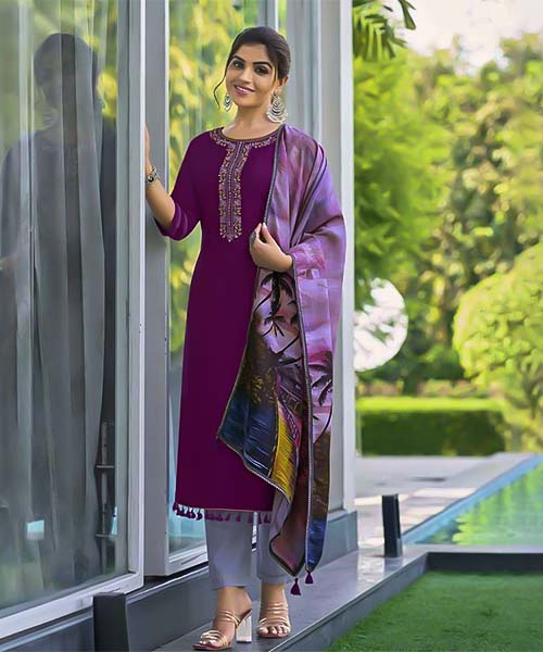 Purple Viscose Casual Wear Salwar Kameez in hereford