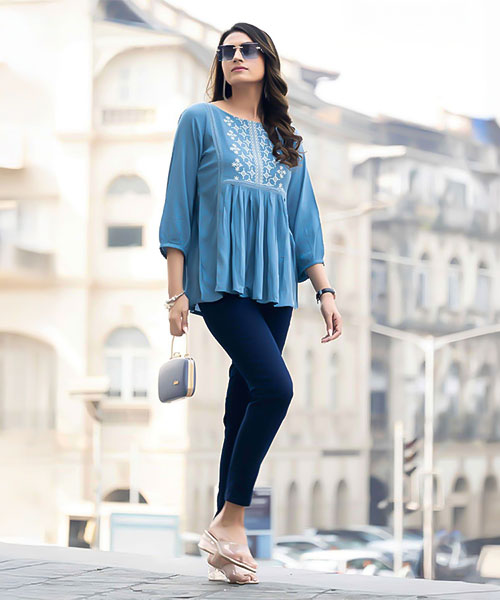 Blue Rayon Casual Wear Kurti in salford