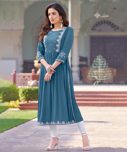 Blue Rayon Casual Kurtis