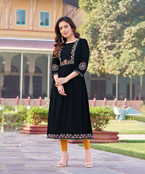 Black Rayon Casual Kurtis