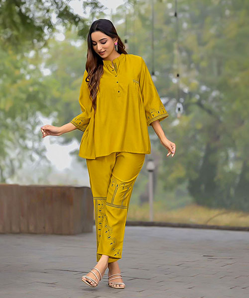 Yellow Viscose Printed Kurti