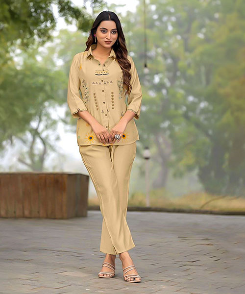 Light Brown Viscose Printed Kurti