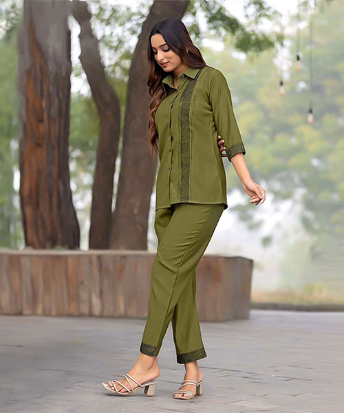 Olive Green Viscose Printed Kurti