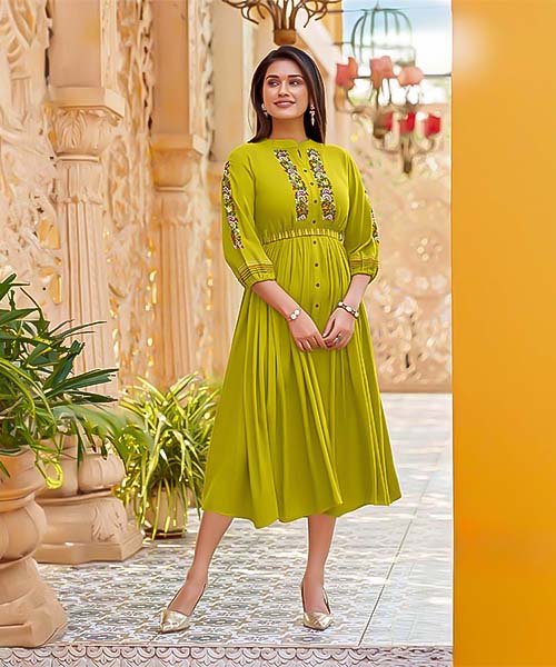 Green  Wrinkle Casual Wear Kurti in delhi