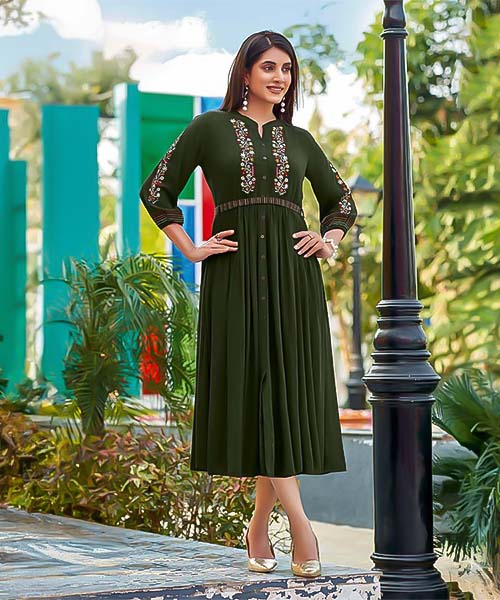 Olive Green  Wrinkle Casual Wear Kurti in delhi