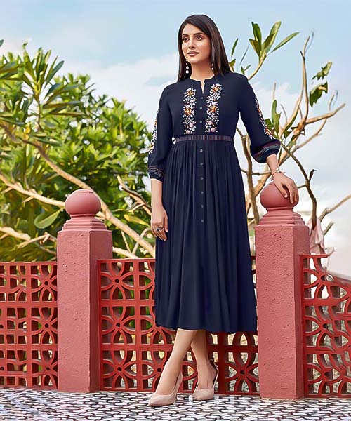 Blue Wrinkle Casual Wear Kurti in delhi