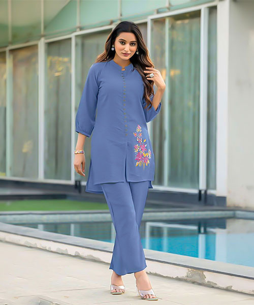 Blue  Viscose Crepe Casual Wear Kurti