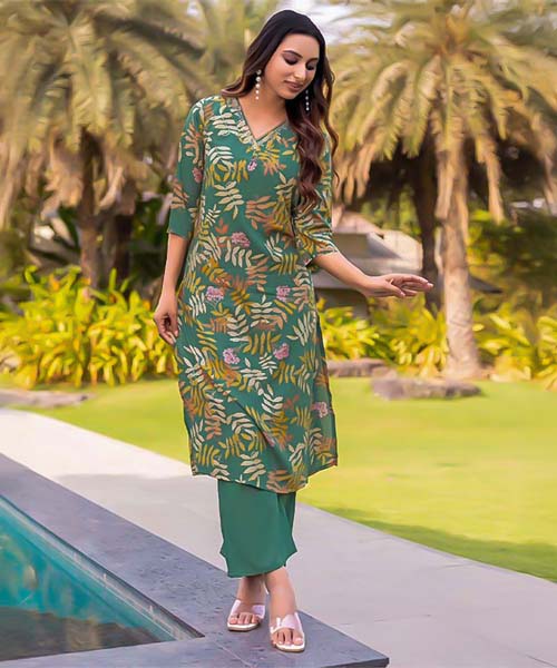Green  Rayon Print Printed Kurti in bolton