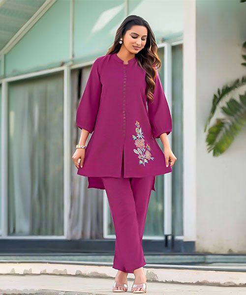 Magenta  Viscose Crepe Casual Wear Kurti