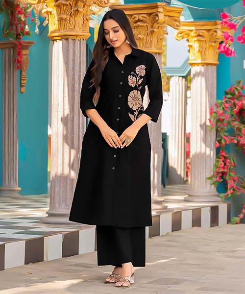 Black Rayon Casual Wear Kurti