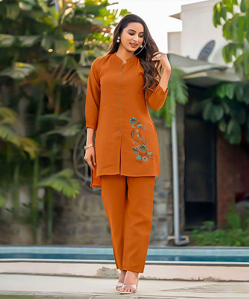 Orange  Viscose Crepe Casual Wear Kurti