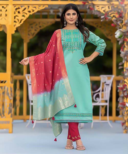 Cyan Blended Shimmer Casual Wear Salwar Kameez in peterborough