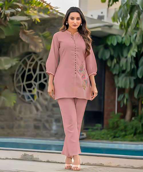 Pink  Viscose Crepe Casual Wear Kurti