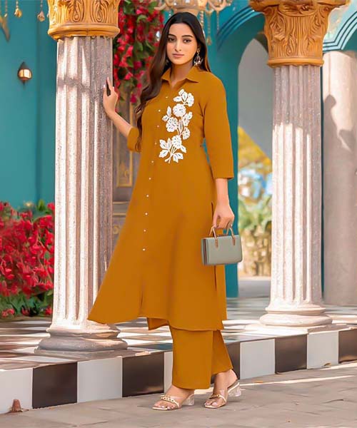 Orange Rayon Casual Wear Kurti